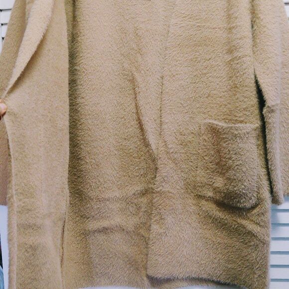 NWT MAX STUDIO LONDON BEIGE OPEN FRONT LONG CARDIGAN NYLON/POLYESTER M MSRP $168 - Picture 5 of 10